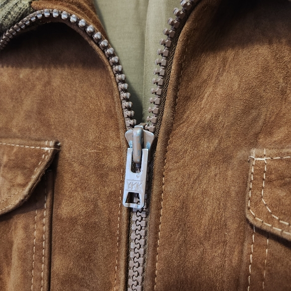 Vintage Aviator Bomber Jacket Zip Up Brown 100% Soft Lamb Suede Leather Medium - Picture 3 of 10